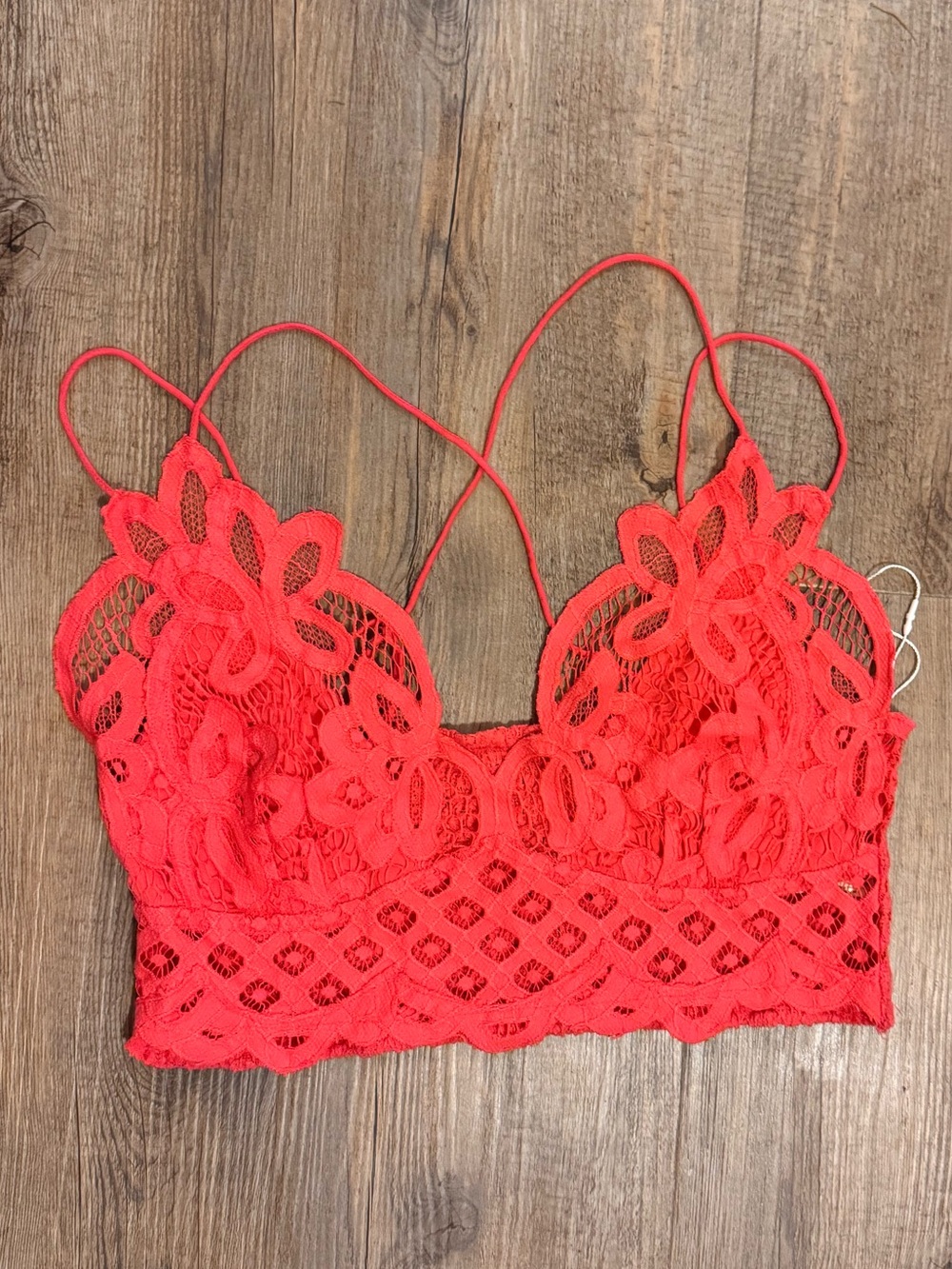 Free People Adella Lace Bralette in Neon Coral - size large